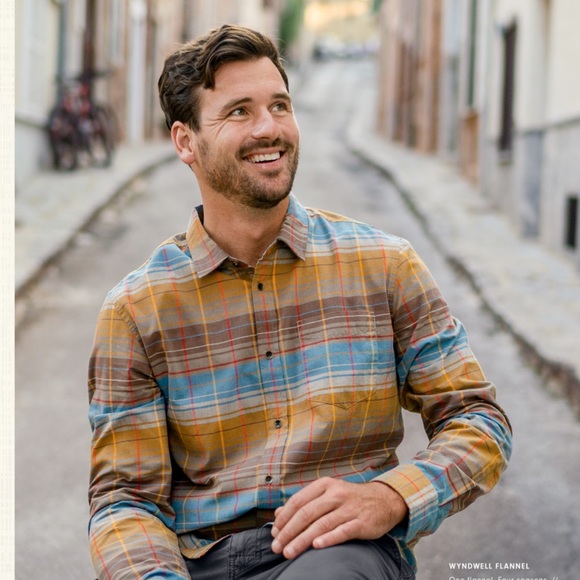 Prana Wyndwell Flannel Shirt in Driftwood Blue/Brown Plaid Size XL - Picture 14 of 14